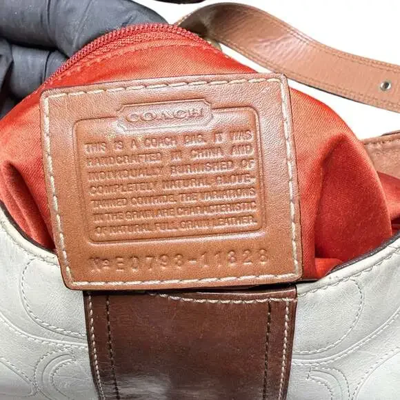 Coach Hamptons Collection Signature Embossed Leather Medium Hobo Bag Brown Cream - Picture 6 of 6